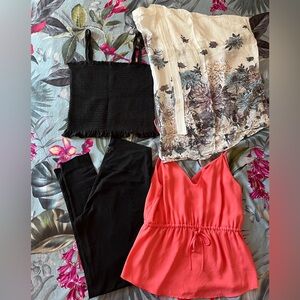 Babaton Black and Coral Tanks with Floral Kimono & leggings Bundle